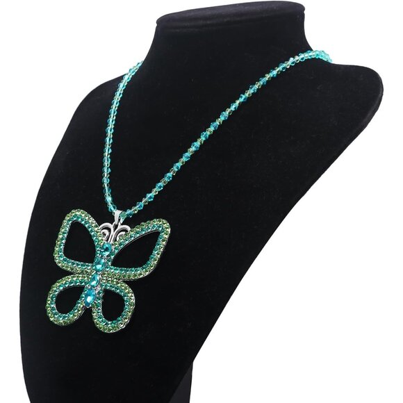 Womens Butterfly Sparkling Halloween Green Pendant Adjustable Christmas Necklace - Picture 2 of 6